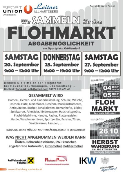 Flohmarkt Allhartsberg 2025 Abgabetermine